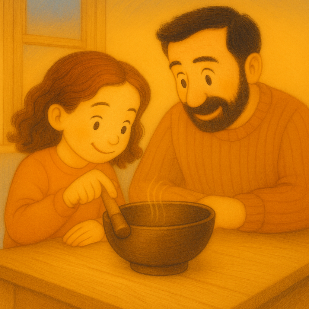 Luna using a singing bowl with glowing resonance in her hands